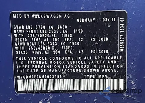 2021 Volkswagen Id.4 1St Edition из США, поврежденный, VIN WVGDMPE26MP023199